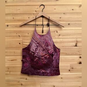 Y2K Ann Taylor Size Small Shiny Pink Purple Paisley Halter Neck Crop Top